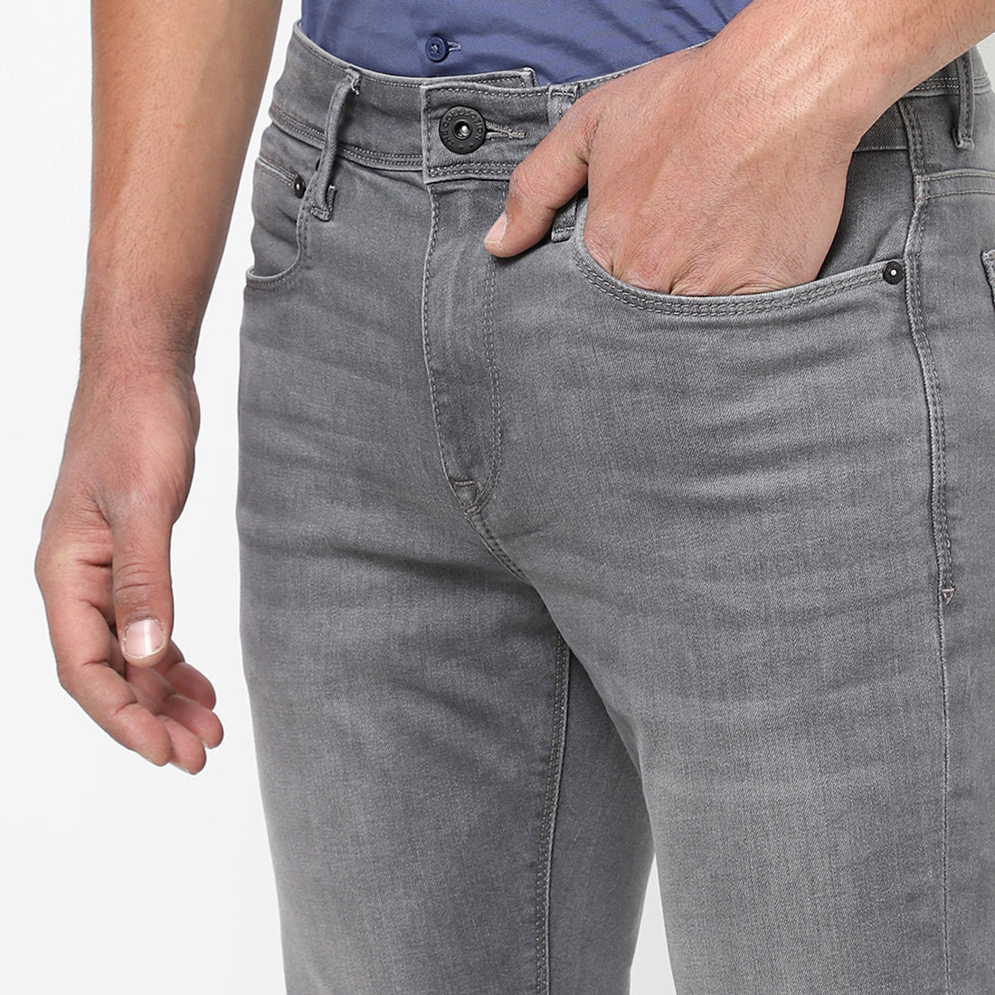 Men Slim Mid Rise Dark Grey Jeans