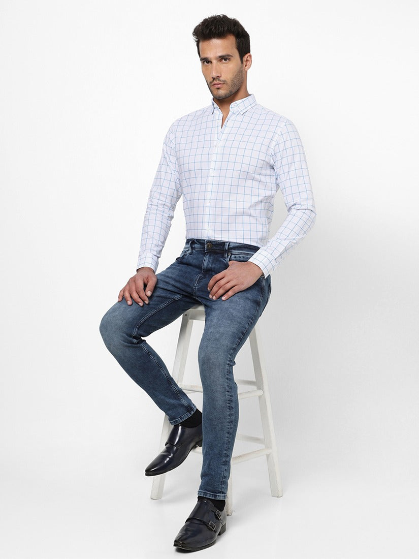 Men Slim Mid Rise Blue Jeans