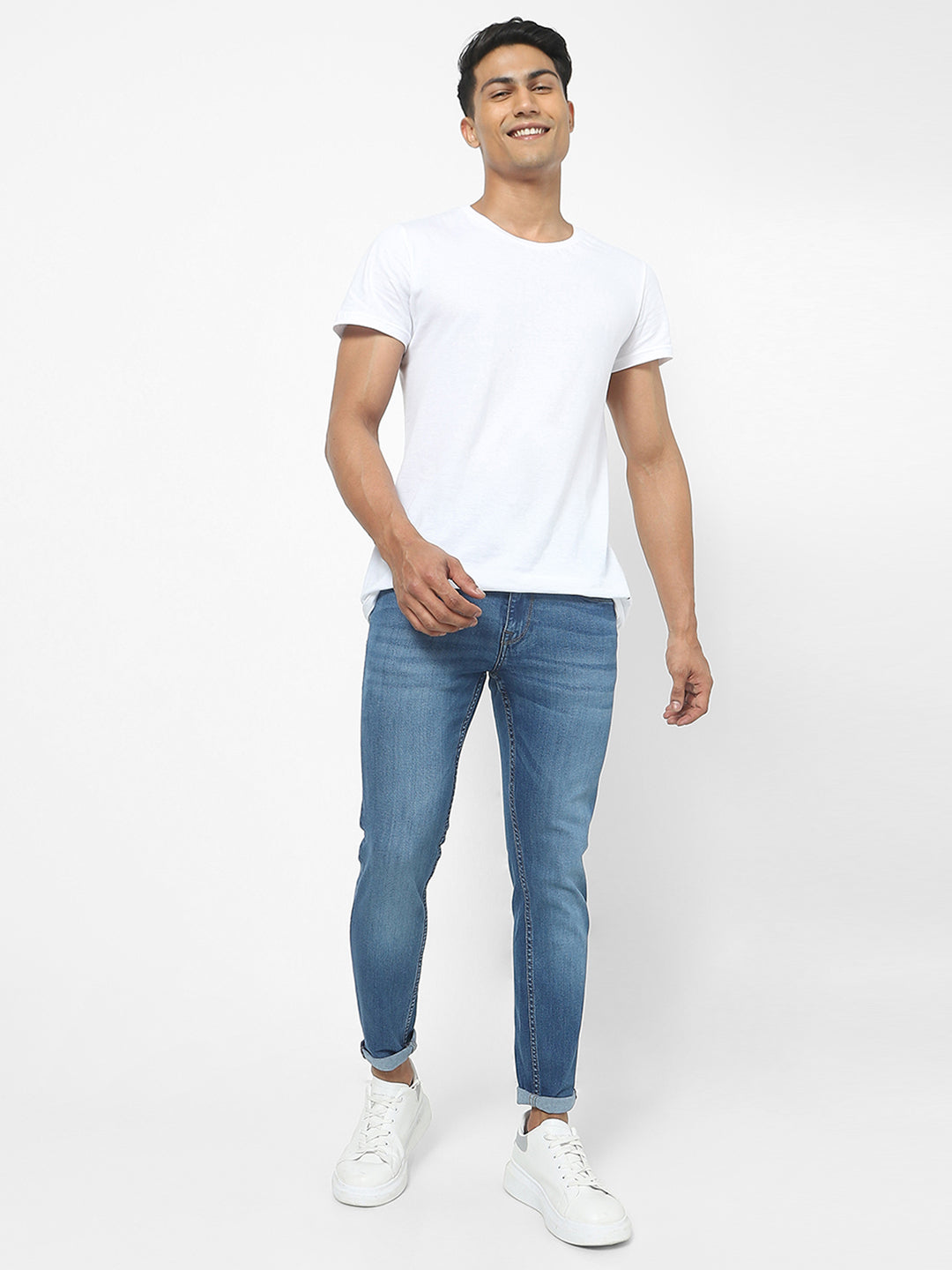 Men Slim Mid Rise Light Blue Jeans
