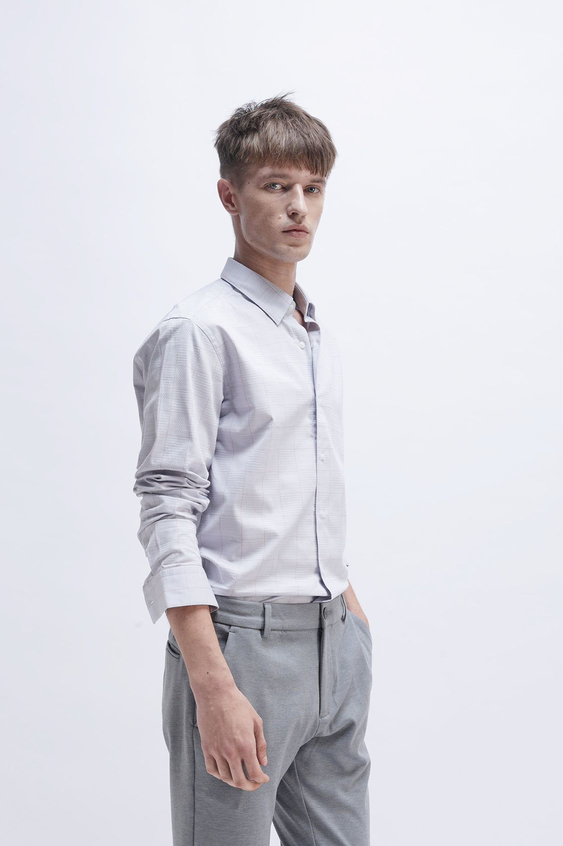 LIGHT GREY CHECKED CASUAL SHIRT