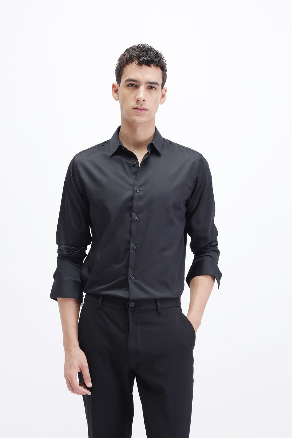 SLIM FIT SOLID COTTON SHIRT