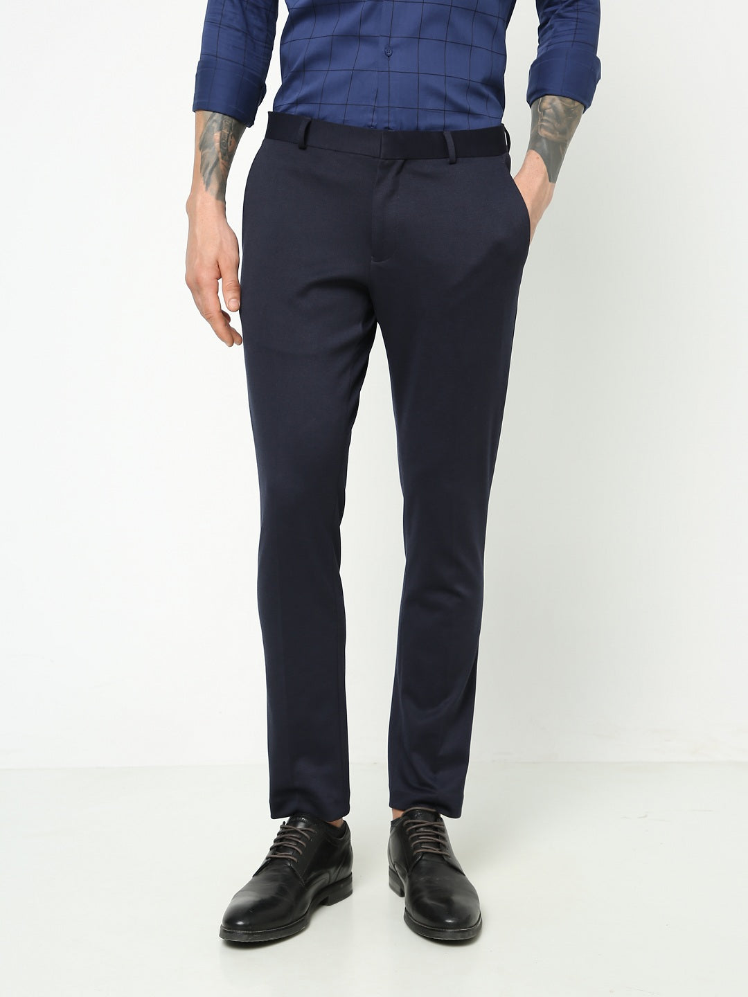 Navy Knitted Stretch Men's Trouser