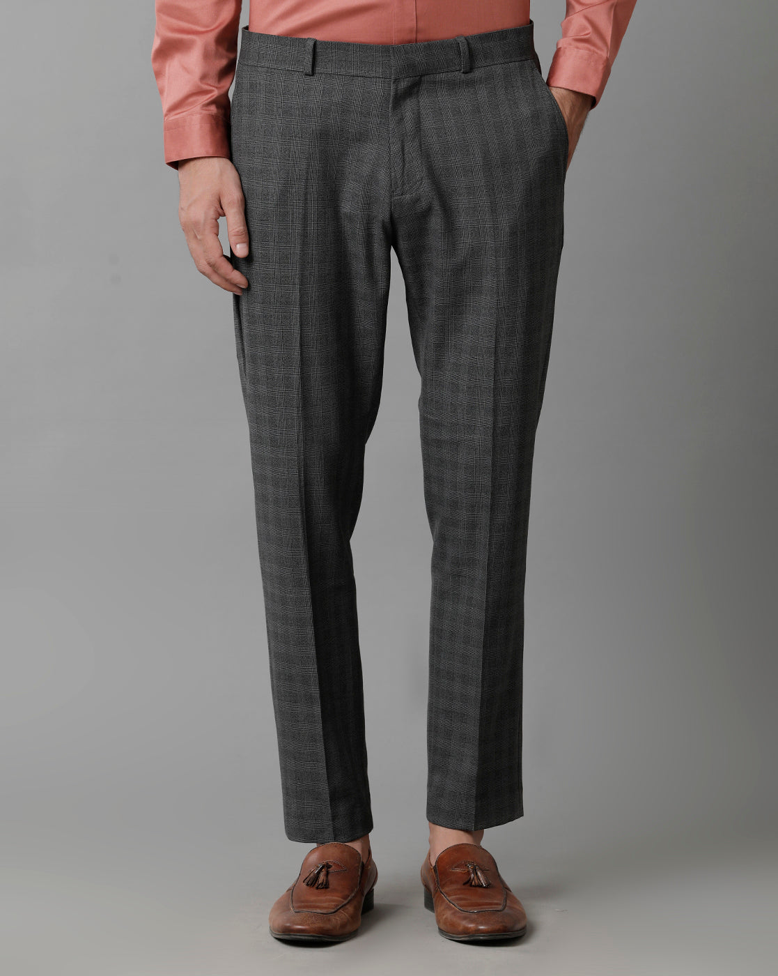 Charcoal Check Knitted Stretch Men's Trouser