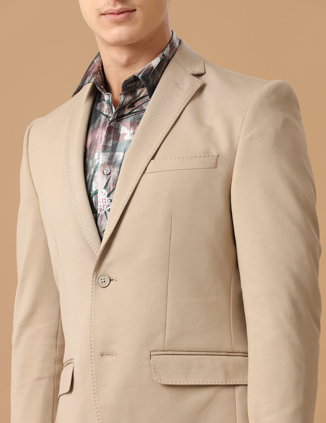 Men's Slim Fit Single Breasted Beige Formal Blazer