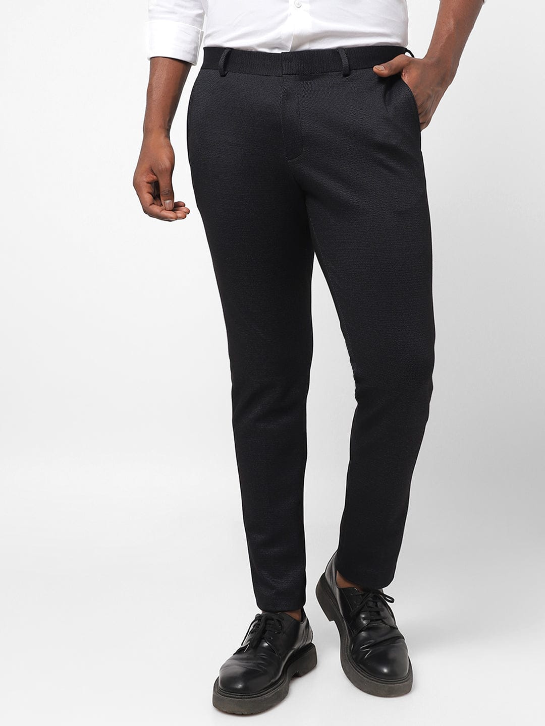 Black Pin Dot Knitted Stretch Men's Trouser