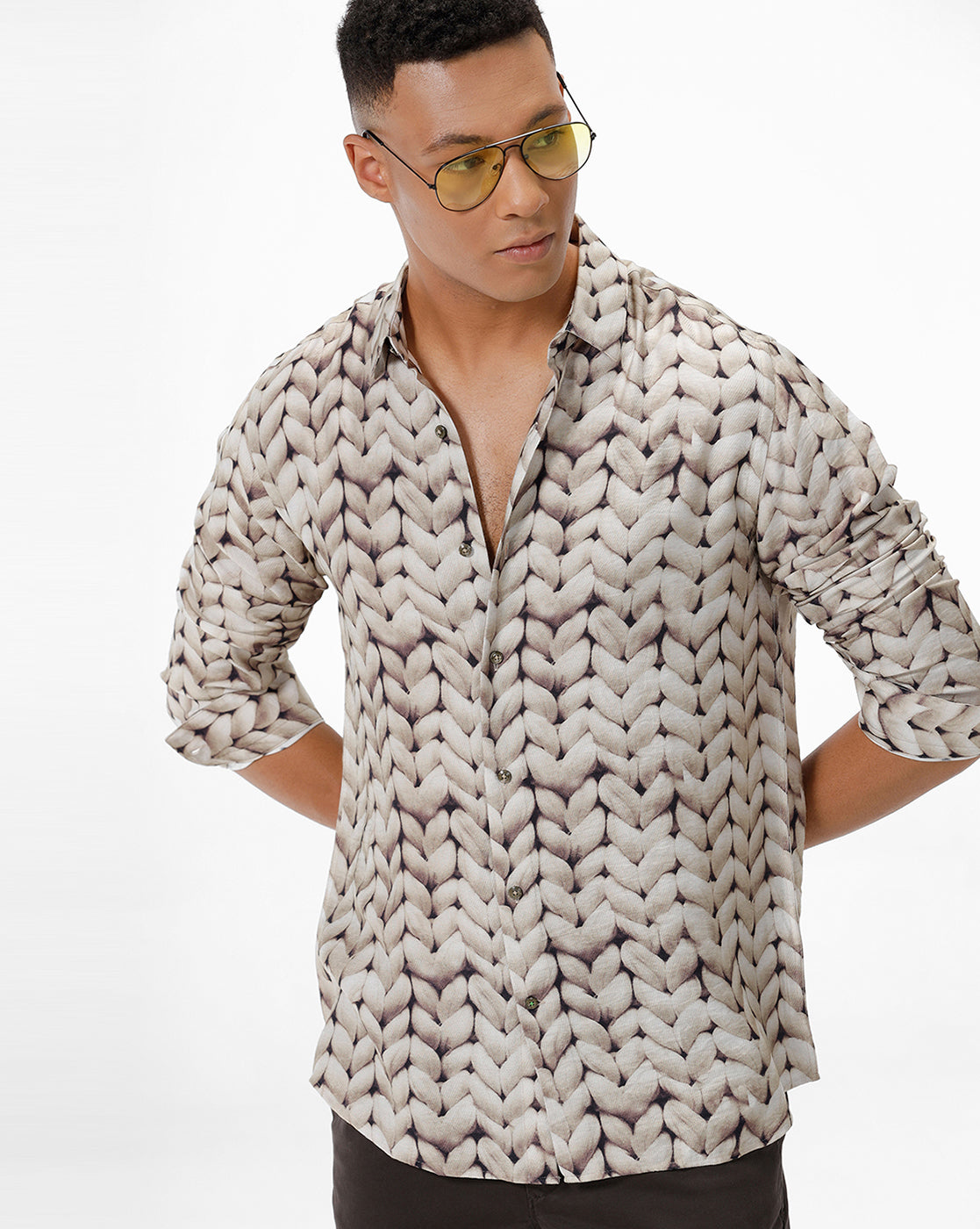 Beige Rope Print Casual Shirt
