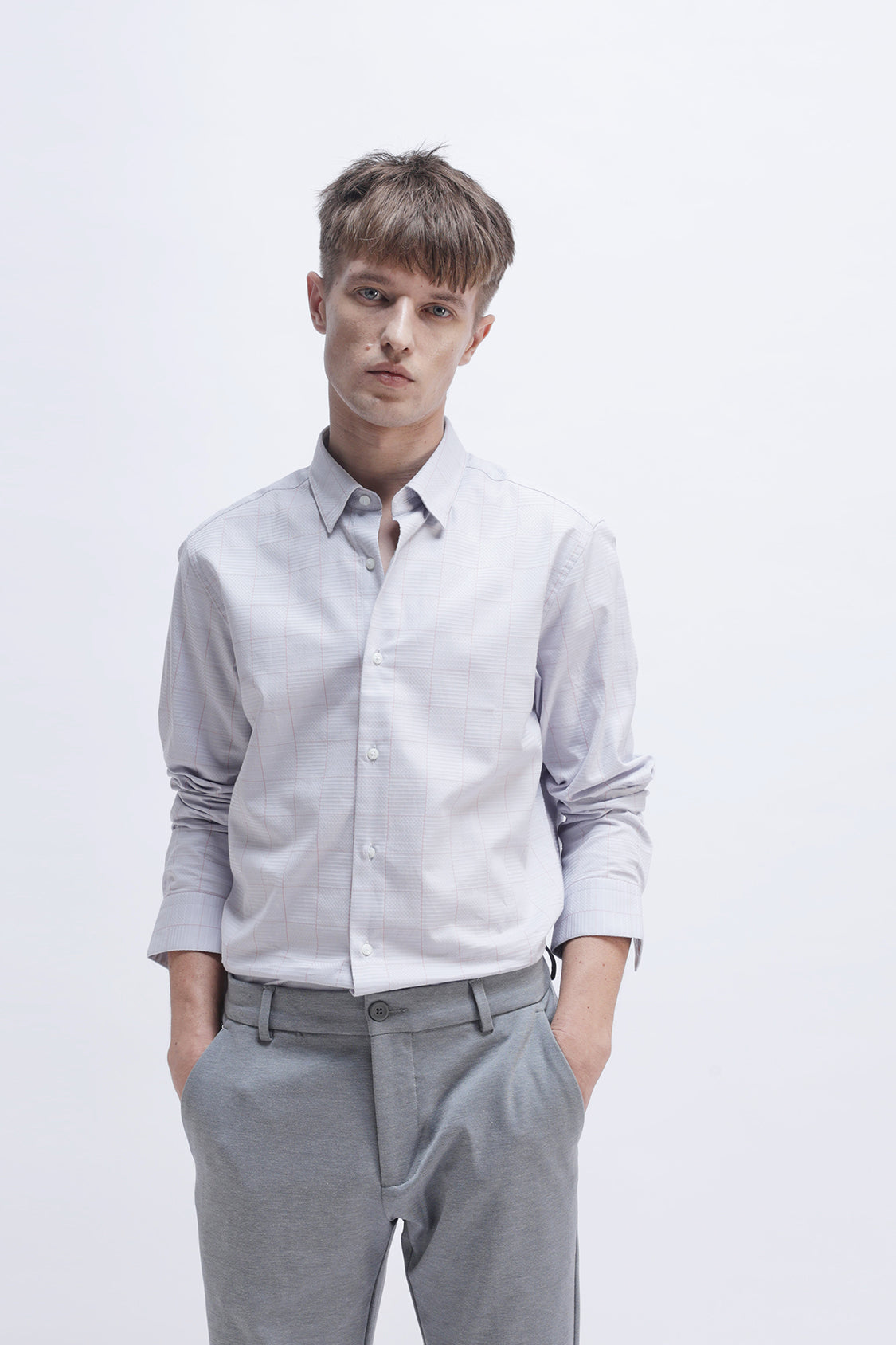LIGHT GREY CHECKED CASUAL SHIRT