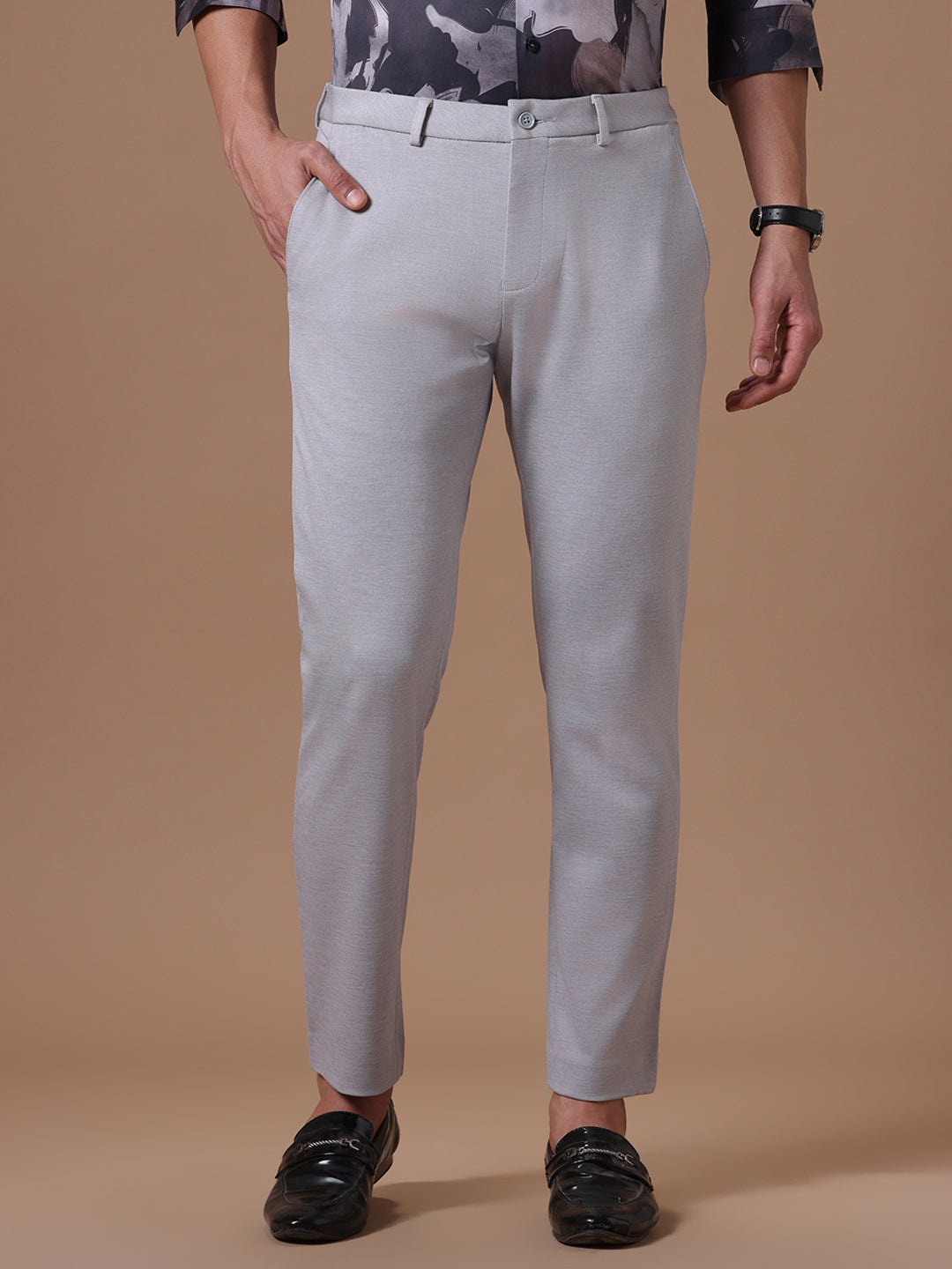 Knitted Slim Fit Light Grey Formal Stretch Trouser (TAHLIA)