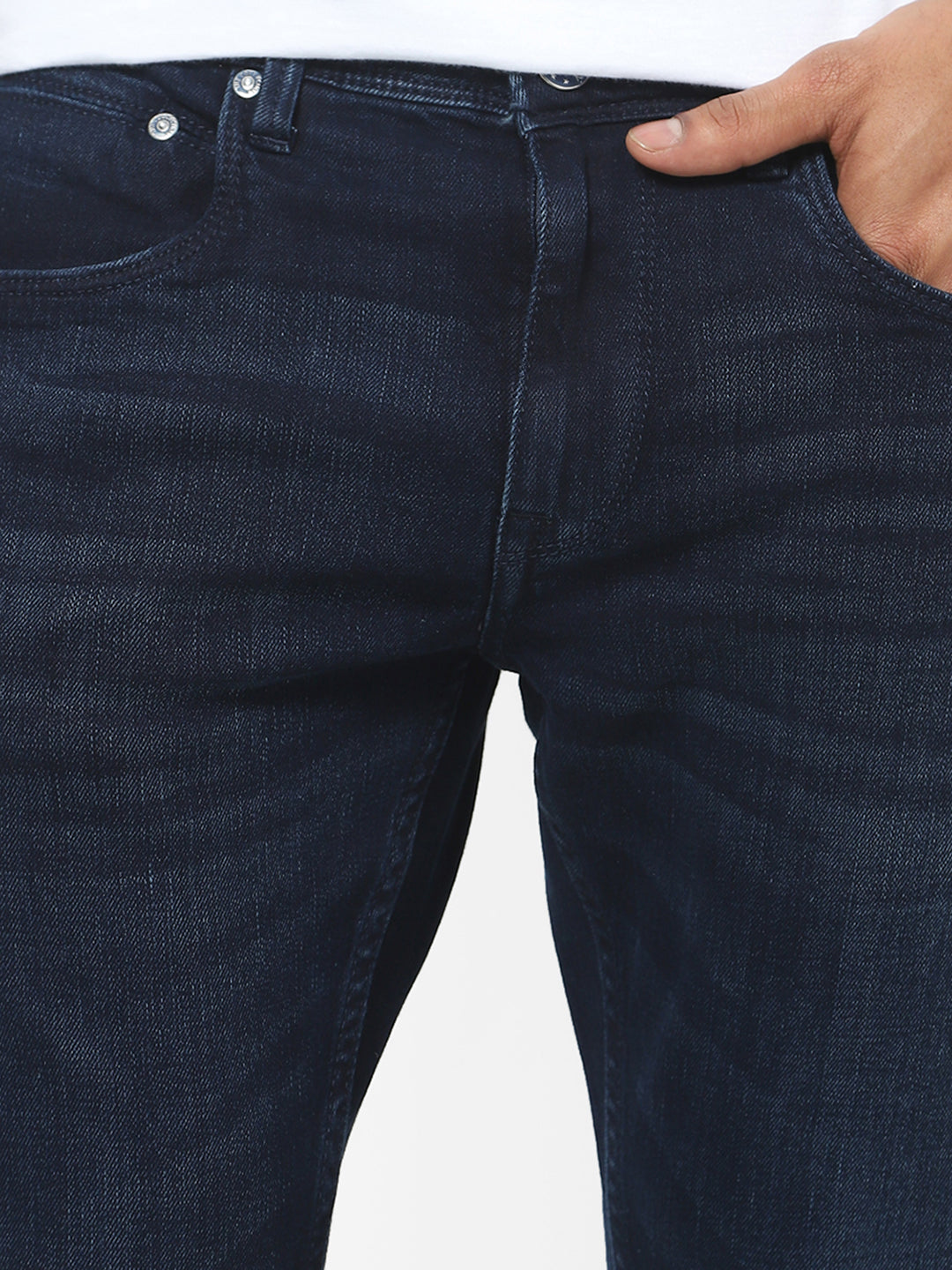 Men Slim Mid Rise Dark Blue Jeans