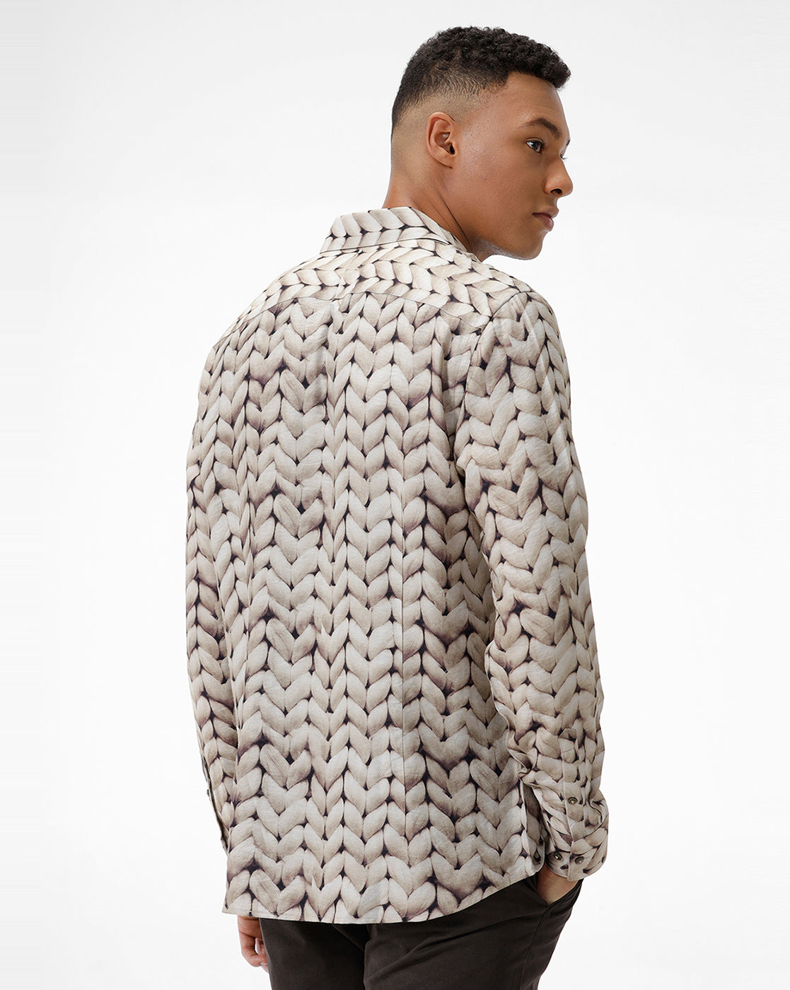 Beige Rope Print Casual Shirt