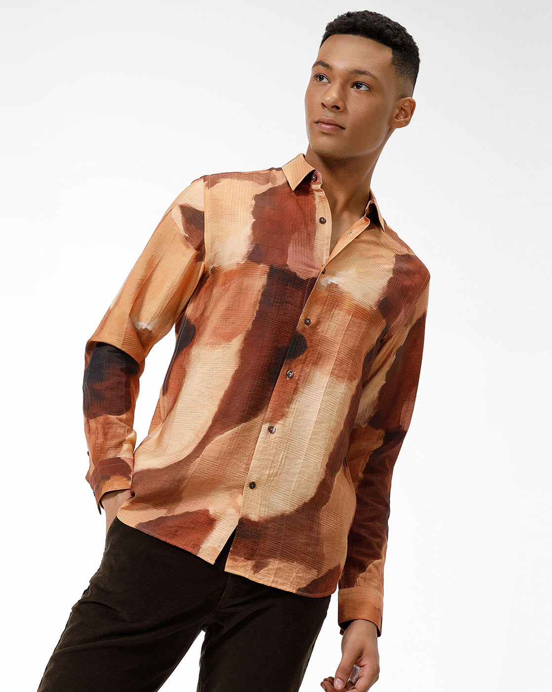 Rust Brown Abstract Casual Shirt