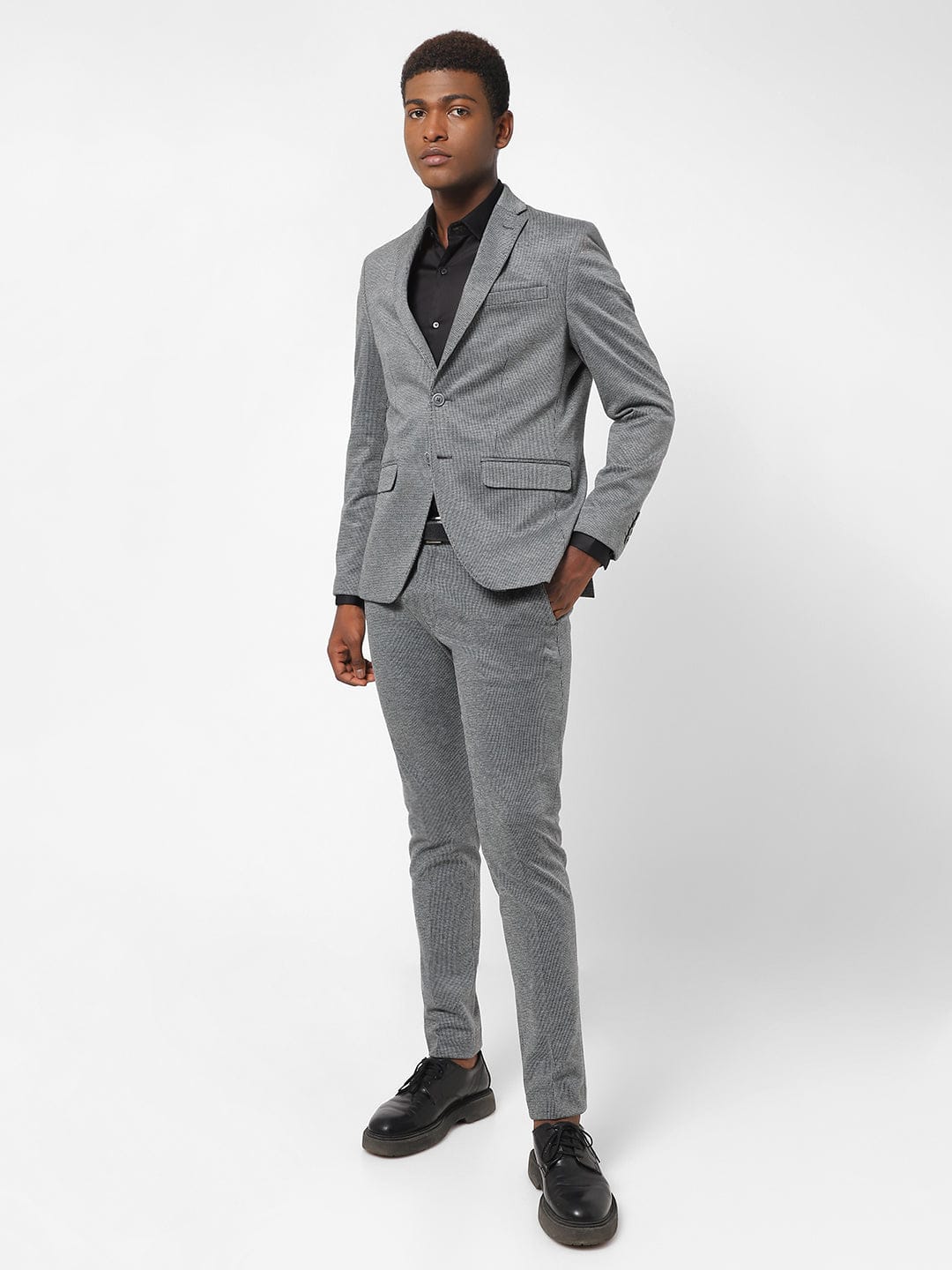 Men's Grey Gingam Blazer TCJ46466