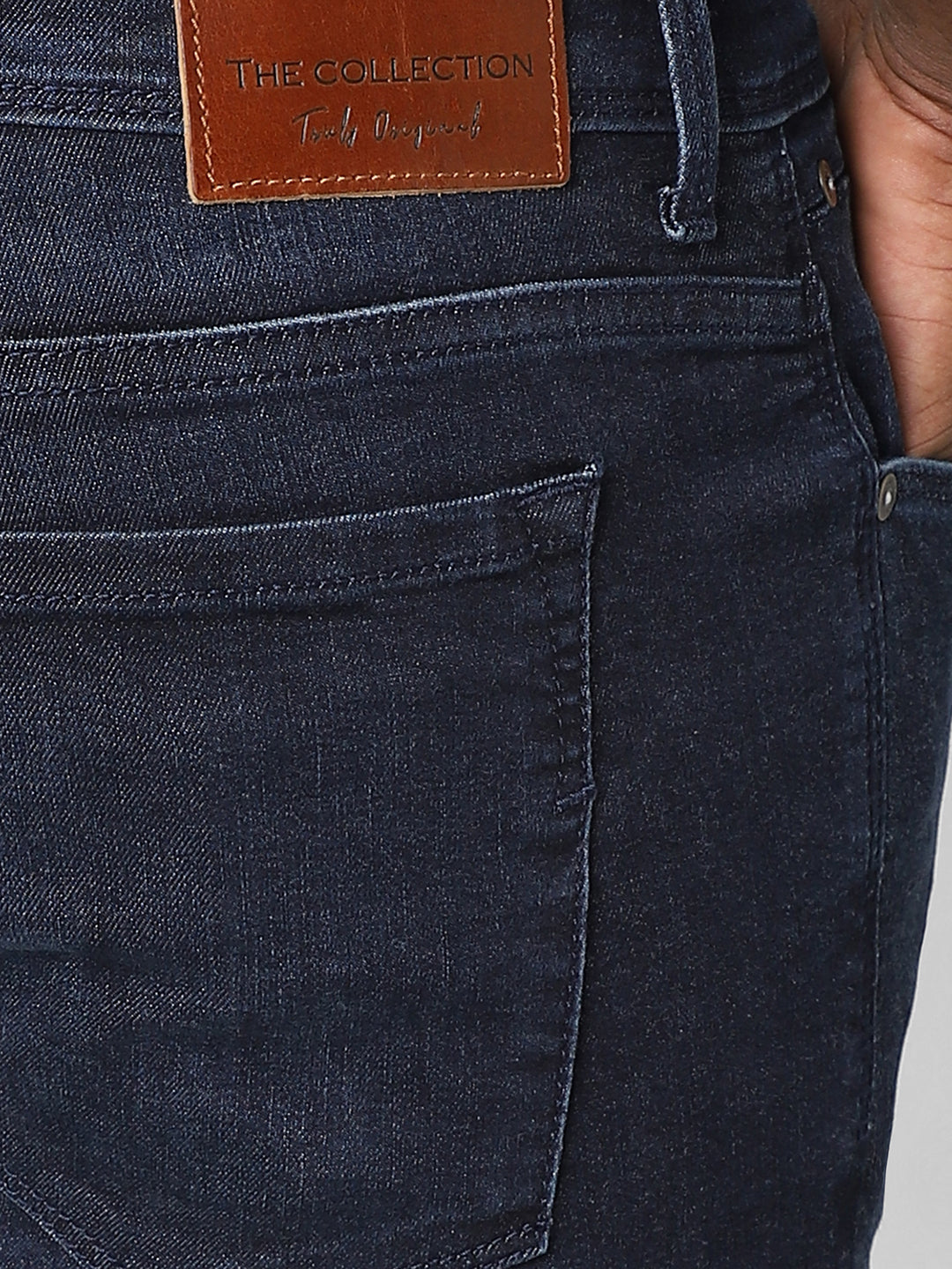 Men Slim Mid Rise Dark Blue Jeans