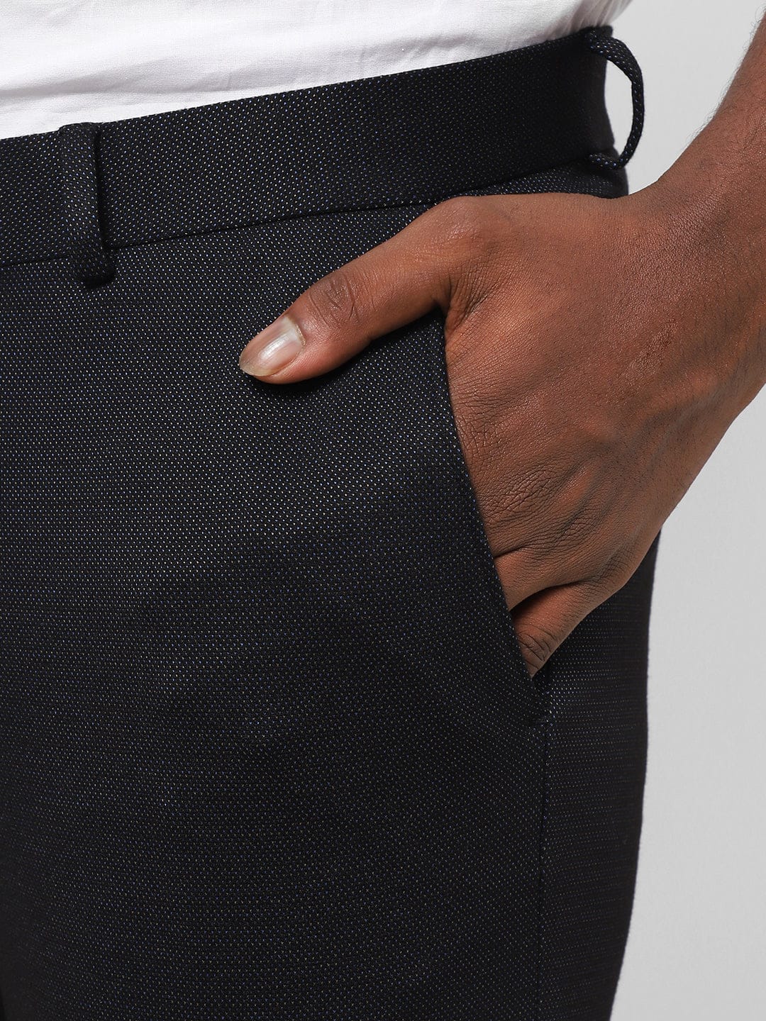 Black Pin Dot Knitted Stretch Men's Trouser