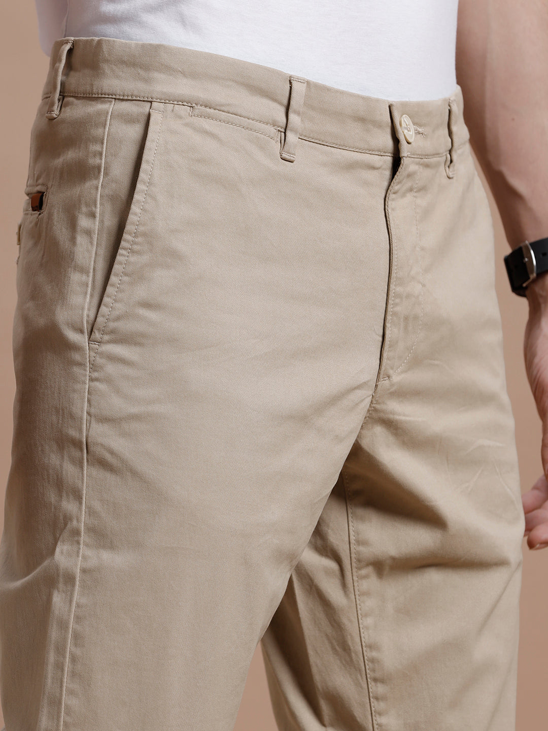 Beige  Smart Casual Cotton Trouser