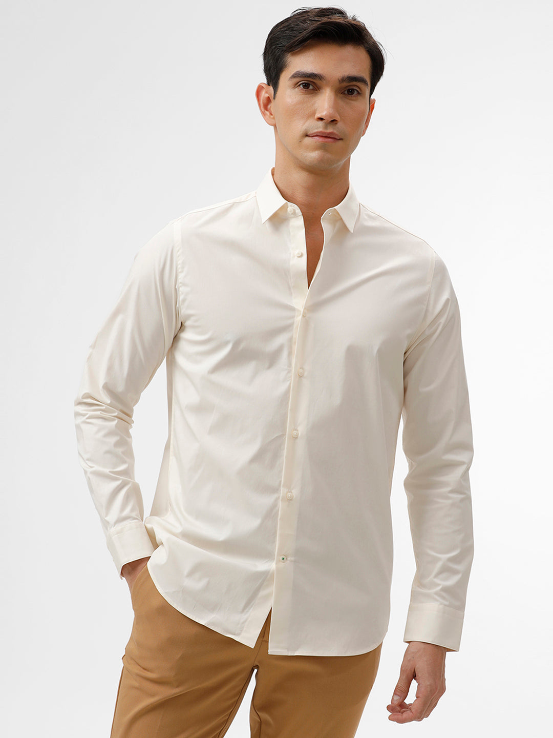 The Collection Men's Sea Salt Solid Cotton Blend Slim Fit Full Sleeves Shirt