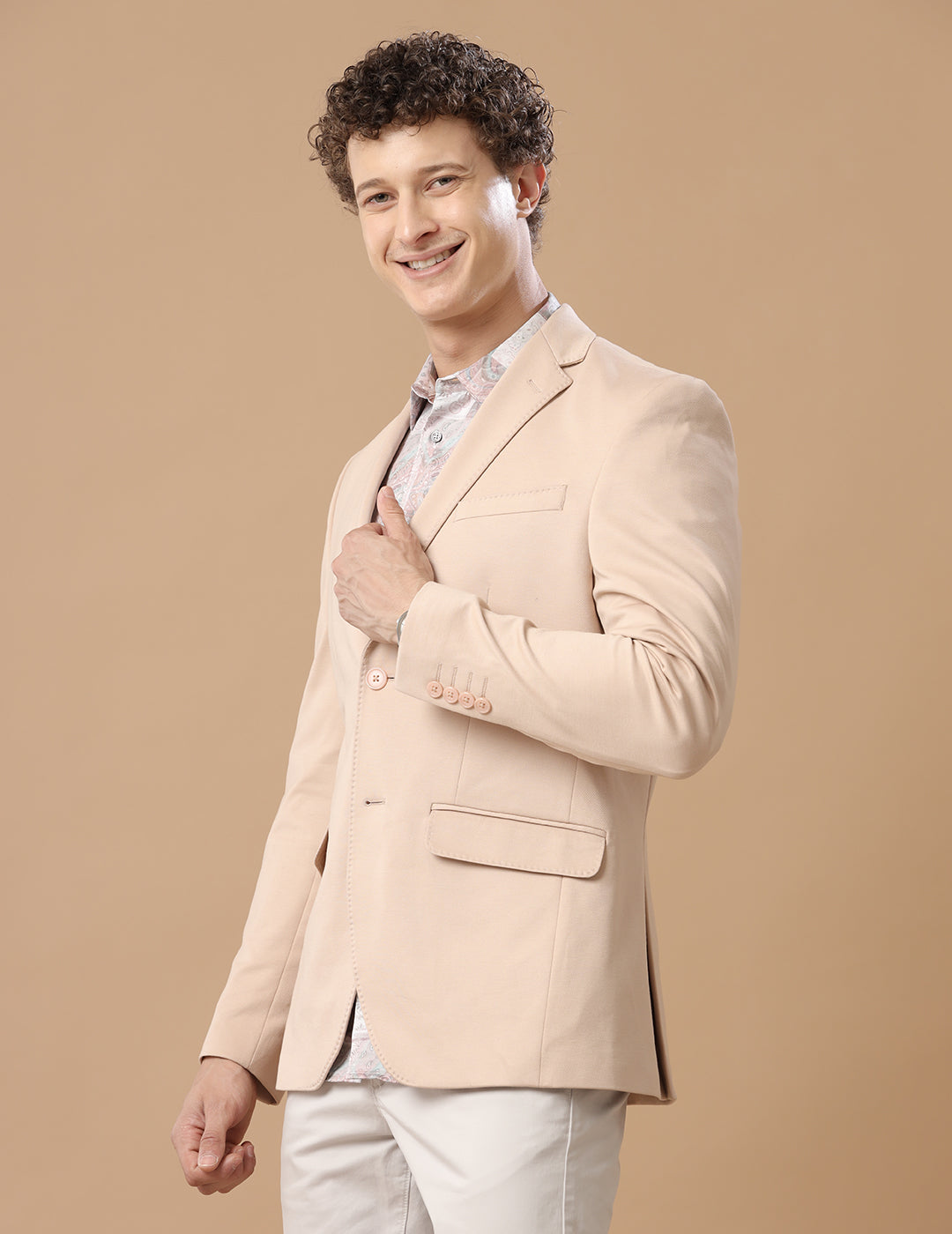 Men's Slim Fit Single Breasted Beige Formal Blazer