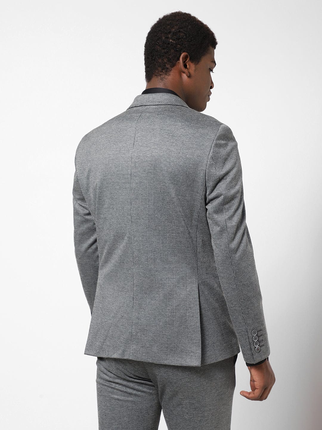 Men's Grey Gingam Blazer TCJ46466