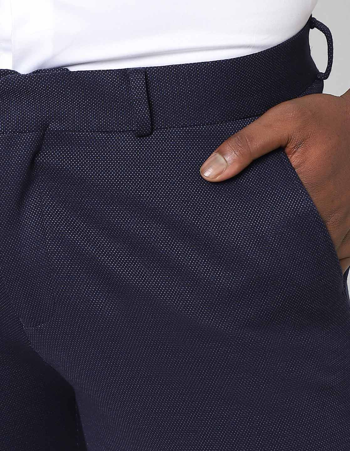 Navy Pin Dot Knitted Stretch Men's Trouser