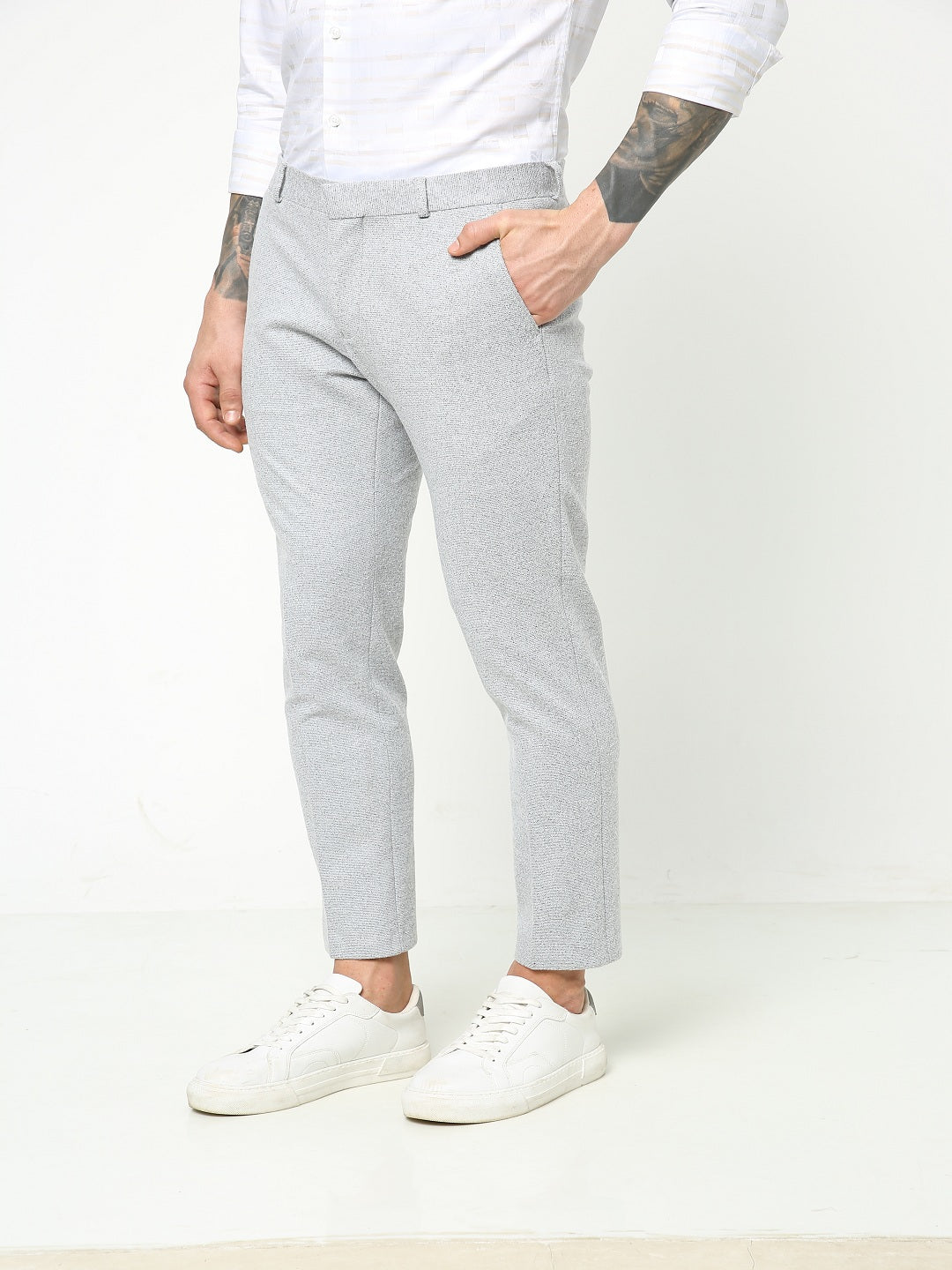 Grey Knitted Stretch Men's Trouser
